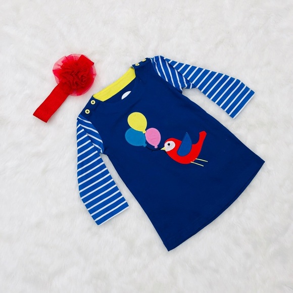 NWT BALLOON BIRD BLUE DRESS w/ HEADBAND - Picture 1 of 3